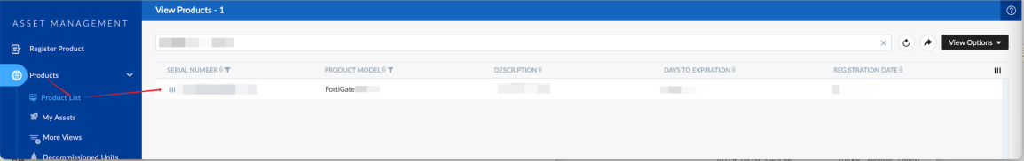 在 Product List 中定位设备