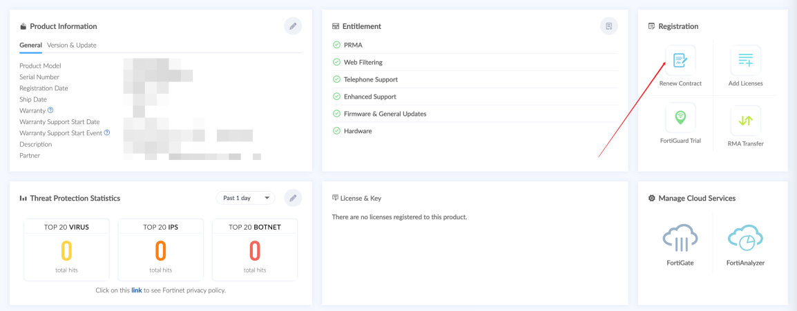 设备详情页点击 Renew Contract