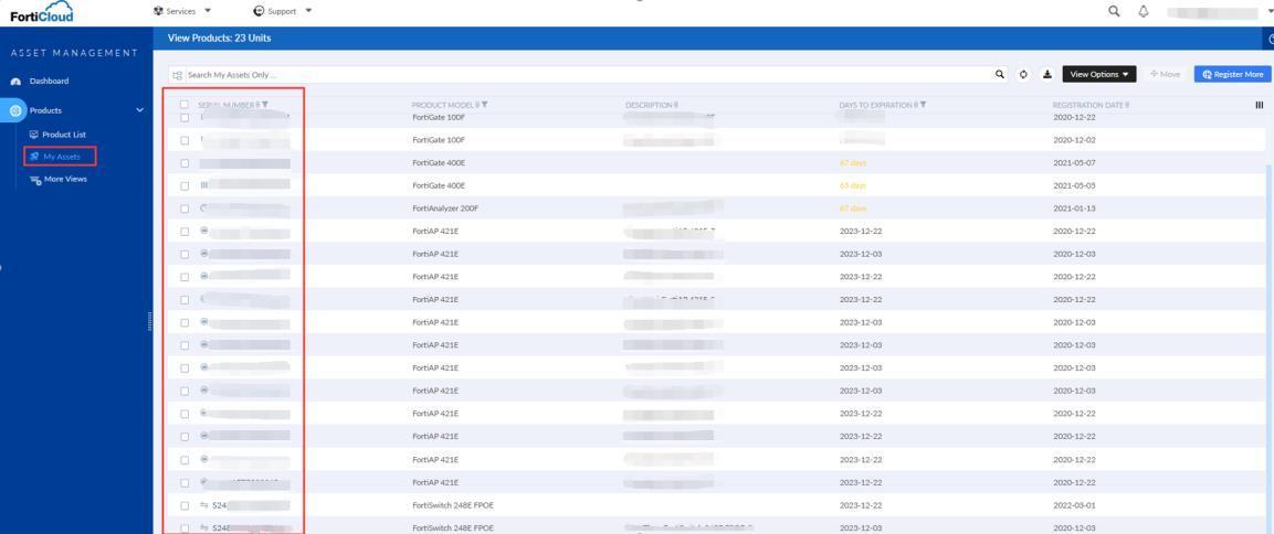 在 My Assets 查看服务信息