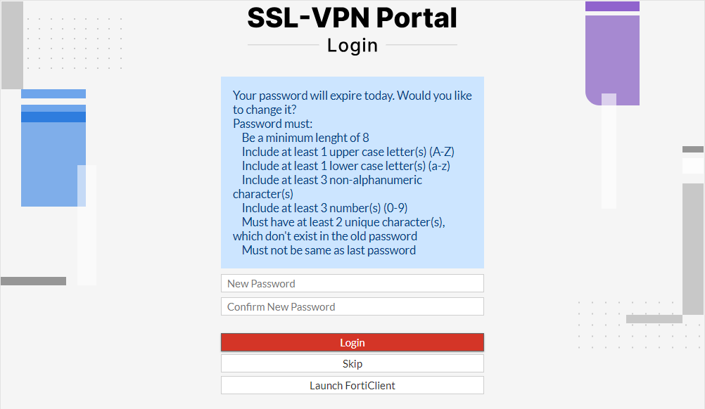 SSL VPN 用户修改过期密码提示